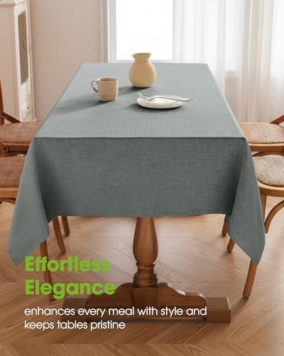 Pureegg Rectangle Linen Tablecloth Waterproof & Stain Resistant, Wrinkle-Free Table Cloth Adds Elegance and Protection, Ideal for Dining, Party, Wedding and Outdoor, 52 x 70 Inch, Gray - Image 2