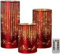 Starry Night Elegant Hurricane Candleholders with LED Flickering Lights & Remote Timer, Decorative Glass Hurricanes for Indoor Table Centerpieces & Year-Round Home Decor, Set of 3 (Red) by Ashroder