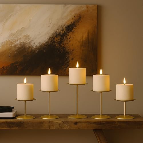 Smtyle Gold Candle Stands for Pillar Candles, Reversible Set of 5 - Image 5