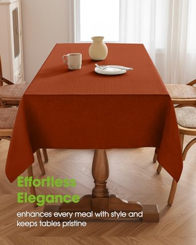 Pureegg Rectangle Linen Tablecloth Waterproof & Stain Resistant, Wrinkle-Free Table Cloth Adds Elegance and Protection, Ideal for Dining, Party, Wedding and Outdoor, 60 x 84 Inch, Cream, Terracotta - Image 2