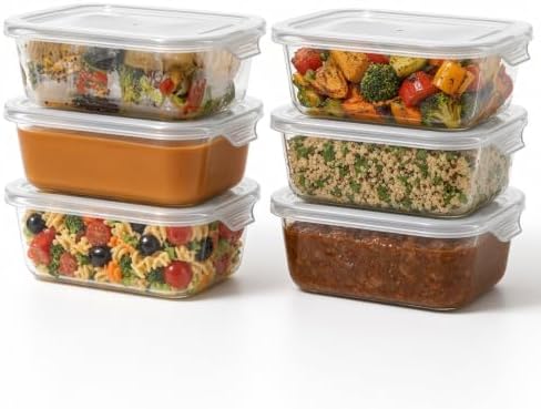 Glass Food Storage Containers with Lids — 12 Piece — 6 Containers + 6 Lids, 21.98 oz Each Glass, BPA-Free Leakproof Stackable Lids, Microwave, Oven & Dishwasher Safe — Ideal for Meal - Clear Lid - Image 7