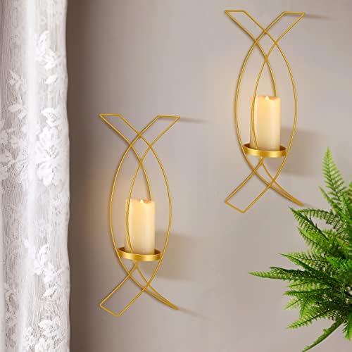 Vesici Candle Sconces Set of Two Metal Wall Candle Holder,Gold by Vesici