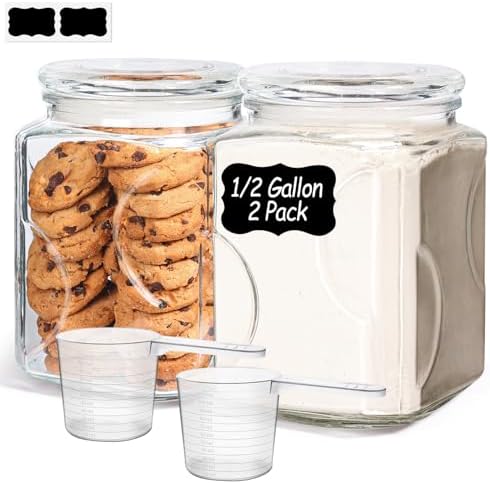 ComSaf Half Gallon Square Glass Pantry Jars with Lids 2 Pack Wide Mouth by ComSaf