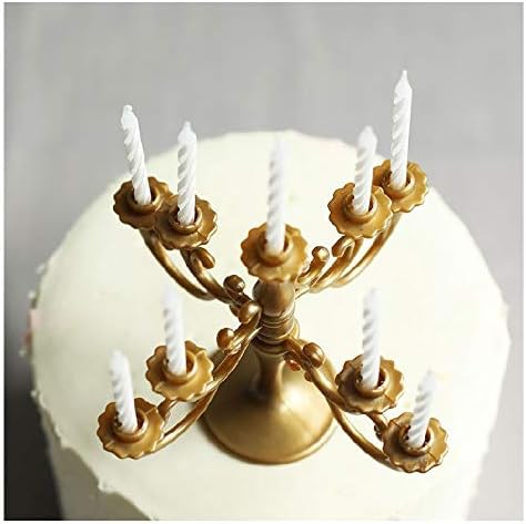 Mini Plastic Candle Holder Stand with 9Pcs Candelabra Taper Beautiful Vintage Candlestick Cake Topper Desk Ornament for Christmas Wedding Event Birthday Party Candelabra Gold Height 14cm - Image 3