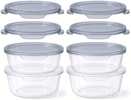Glass Food Storage Containers with Lids — 8 Piece — 4 Containers + 4 Lids, 13.55 oz Each Glass, BPA-Free Leakproof Stackable Lids, Microwave, Oven & Dishwasher Safe — Ideal for Meal Prep, - Smoke Lid - Image 5