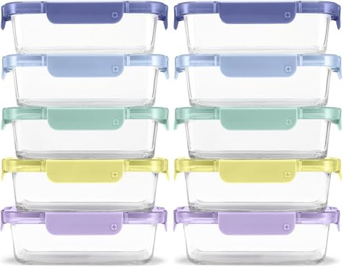 Ello Color Lock 3.4 Cup 10PC,Glass Meal Prep Sets Leak-Proof Glass Food Storage Containers with Airtight BPA-Free Plastic Lids,Dishwasher,Microwave,and Freezer Safe,Purple Rain,5 Count (Pack of 2) by Ello