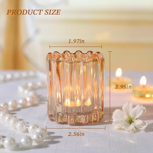 6 Pcs Votive Candle Holder, Gold Glass Large Tea Lights Candle Holders - Image 2