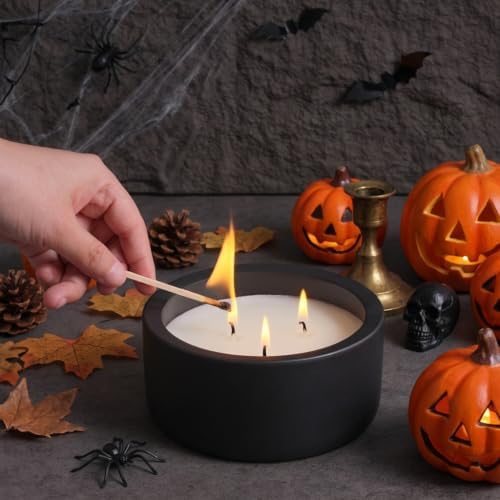 Viyffo 20oz Large Odor Eliminating Candle - Eucalyptus Mint, 3 Wick Fall Scented Soy Candle, Non Toxic, Matte Black Ceramic Jar, Fresh Home Fragrance for Bathroom, Pet, Smoke & Kitchen Odors - Image 3