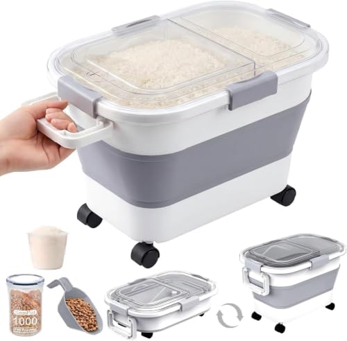 30 Lbs Rice Container, Collapsible Dog Food Storage Container by NURYOSPACESAVING
