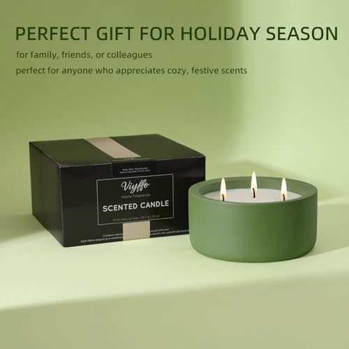 Viyffo 20oz Large Odor Eliminating Candle - Eucalyptus Mint, 3 Wick Fall Scented Soy Candle, Non Toxic, Matte Green Ceramic Jar, Fresh Home Fragrance for Bathroom, Pet, Smoke & Kitchen Odors - Image 6