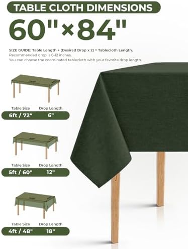 Decorelia Faux Linen Farmhouse Table Cloth 60"x84" for 4-6 ft Rectangle Table, Dark Green Waterproof Outdoor Washable Tablecloth for Rectangular Dining Room Kitchen Outdoor Party Restaurant Decor - Image 5