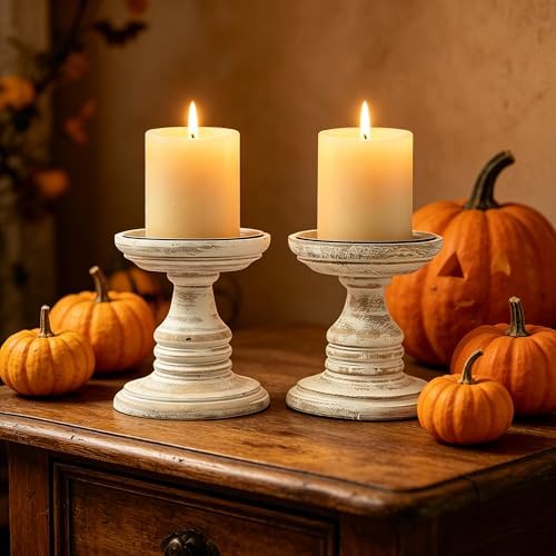 Hosley's Set of 2 White Wood Pillar Holders - 5" High. Ideal Gift for Weddings, Special Occasion, Spa, Aromatherapy Settings, Candle Gardens W1 - Image 6