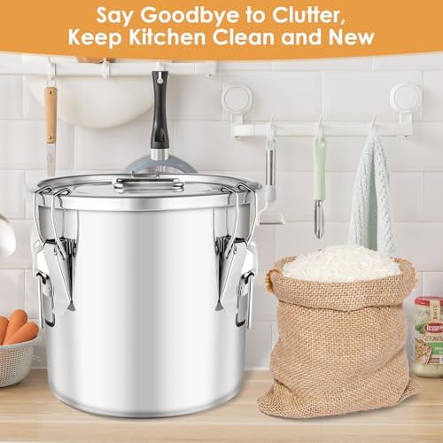 304 Stainless Steel Food Containers with Lids,21L/40LBS Airtight Food Storage Containers with Lock Clips for Flour Rice Sugar Coffee Bean,Stainless Steel Food Storage Containers for Kitchen - Image 5