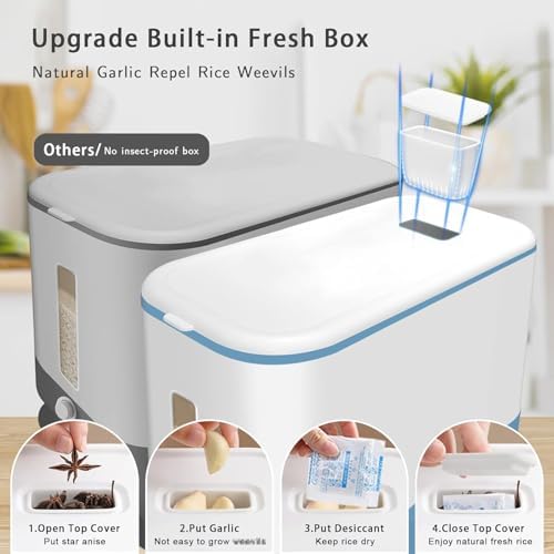 Lenwi 22-25 Lbs Rice Dispenser, Large Cereal Dry Food Storage Containers with Measuring Cup,BPA-Free Household for Kitchen Pantry Organization-Blue - Image 4