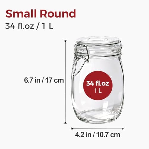 Glass Jars with Airtight Lids 34 oz 6 Pack Food Storage Pantry Round - Image 2