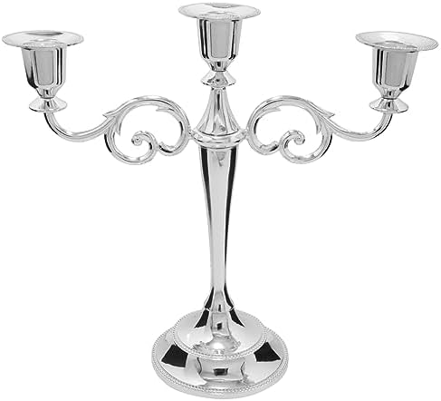 3-Arm Metal Candelabra Candle Holder Table Centerpiece, Silver by Viscacha