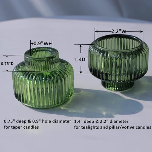 Woho Green Ribbed Taper Candle Holders Set of 8 for Christmas Party Decor - Image 6