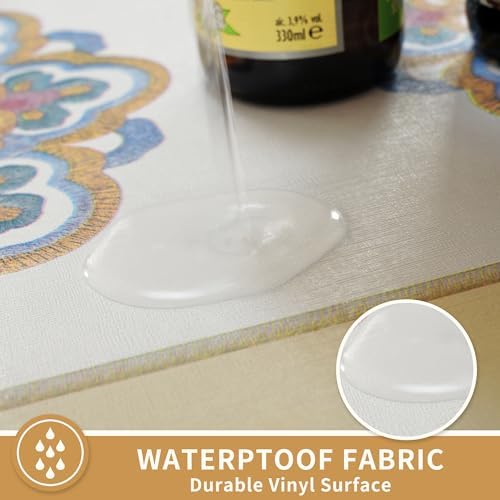 Rectangle Table Cloth,100% Waterproof Tablecloth Oil Proof Spill Proof Vinyl Table Cloth, Wipe Clean Plastic Table Cover for Dining, Camping, Indoor and Outdoor 54" x 78",Flower-Beige - Image 2