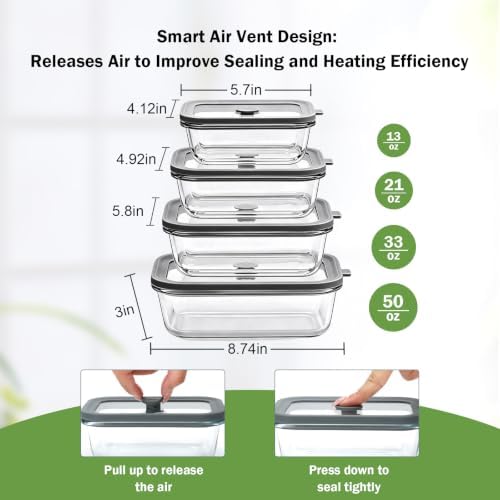 8 Pack Non-Toxic Glass Food Storage Containers with Glass Lids - Image 2