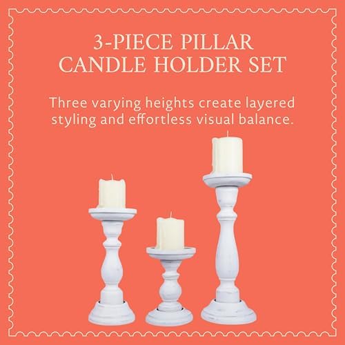 Mela Artisans Tuli Mango Wood Candle Holders - Shabby White, Set of 3 - Image 3