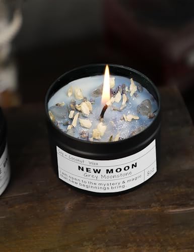 NEW Moon Handmade Candle, New Beginnings, Ritual Energy Gift, Intention De-Stress Good Fortune, Success Protection, Meditation, Moonstone, Soy Wax (8oz) - Image 3