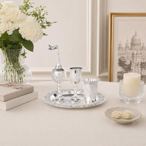 4-Piece Havdallah Set, Shabbat Havdalah Set with Candle Holder, Kiddush Cup, Spice Box, Retro Decorative Wine Set for Home Synagogue, Silver - Image 3