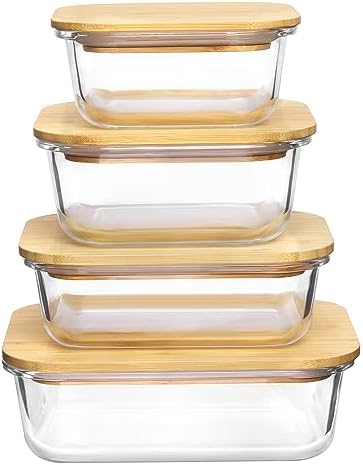 Vtopmart 4 Pack Glass Food Storage Containers with Bamboo Lids Meal Prep by Vtopmart