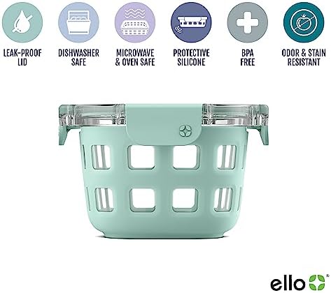 Ello DuraGlass Rounds Glass Food Storage Containers - Meal Prep Bowls with Silicone Sleeve and Airtight Lids, 2 Cup, Yucca - Image 3