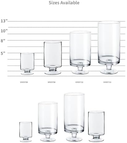 WGVI Clear Glass Pedestal Hurricane Candle Holder, 6"+8"+10"+13" H, Decorative Vase for Pillar Candles, Short Stemmed Candleholder Cylinder, Tabletop, Home Décor, 1 Set of All 4 Sizes - Image 3
