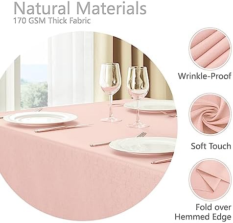 Veblandy 2 Pack Rectangle Tablecloth, 52x70 inch, Water Resistant Wrinkle Free Linen Textured Table Cloth Washable, Decorative Fabric Table Cover for Dining, Party and Camping, Pink - Image 5