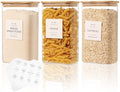 3 Pack Square Glass Pantry Storage Containers with 132 Kitchen Food Pantry Labels - 51 floz Clear Glass Pantry Jars with Airtight Wood Bamboo Lids - Glass Canisters for Candy, Cereal, Coffee, Spice by CZDYSM