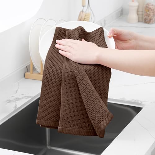 Homaxy 100% Cotton Waffle Weave Kitchen Dish Towels 12-Pack, Coffee - Image 4