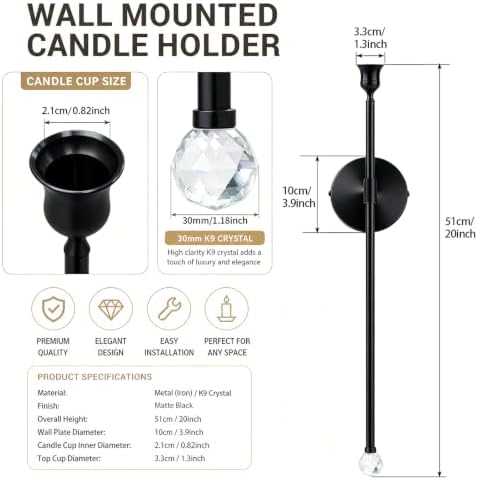 20" Wall Mounted Candle Sconce, 4 Pack, Black - Image 2
