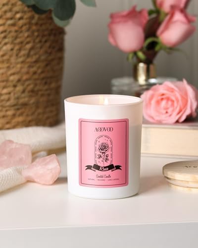 AOOVOO Rose Scented Candles for Women - Aromatherapy Candle with Crystals Inside, 7oz Soy Candles for Home Scented, Mothers Day Birthday Gifts Mothers Day Candle for Women Mom - Image 5