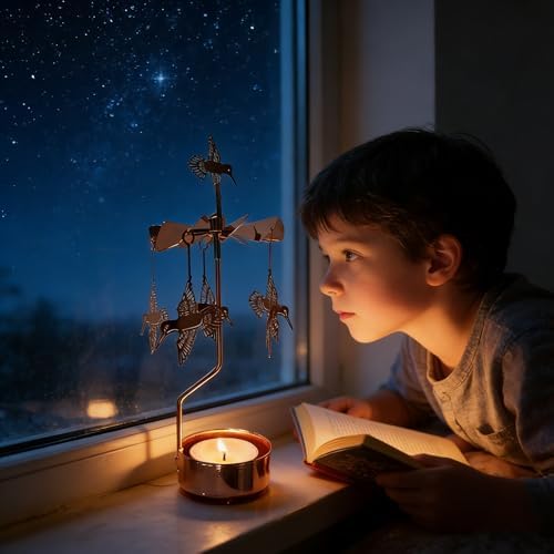 kingnero Rotary Candle Holder Spinning Candleholder Tea Light Candle Powered Carousel Small Gift (Hummingbird) - Image 5