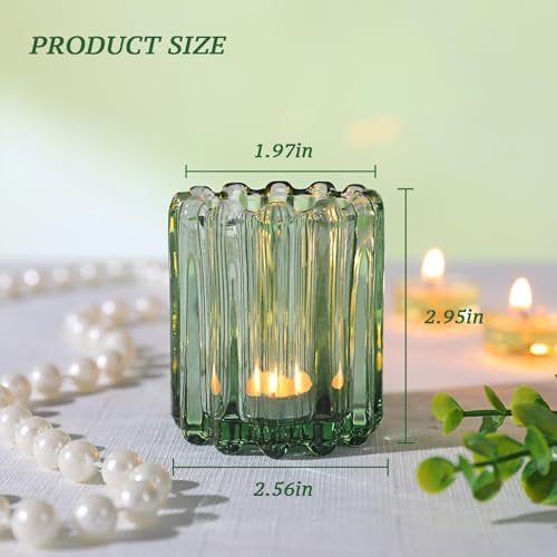 6 Pcs Votive Candle Holder, Green Glass Tea Light Candle Holders - Image 2