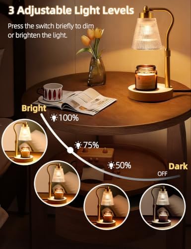 Candle Warmer Lamp for Jar Candles, Height Adjustable & Dimmable with 2/4/8H Timer, 2 * 50W Halogen Wax Melter Warmer for Home Office Décor, Flameless & Smokeless, Gift for Women Mom,Gold-Clear01 - Image 3