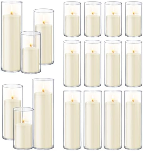 Homjoy 36 PCS Ivory White Pillar Candles with Glass Candle Holders Clear Hurricane Candle Holders Glass Cylinder Vases for Centerpieces Wedding Party, Event, Home Office (18 Candles+18 Candle Hoders) by Homjoy