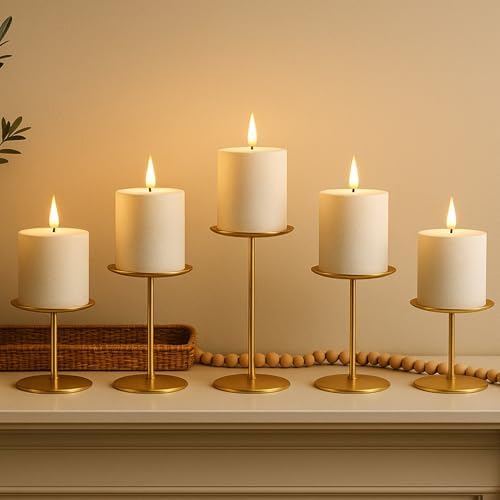 Smtyle Gold Candle Stands for Pillar Candles, Reversible Set of 5 - Image 3