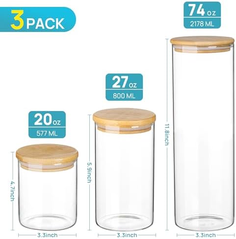 Vtopmart 74oz/27oz/20oz Glass Food Jars with Airtight Bamboo Lids, 3 Pack - Image 2