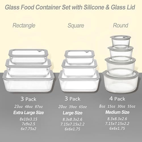 Glass Food Containers with Glass Lid, Microwave Safe Food Storage Container Set, 3 Pack, Square Shape, Food Containers with Lids, Meal Prep containers with Leak Proof Lid. - Image 3