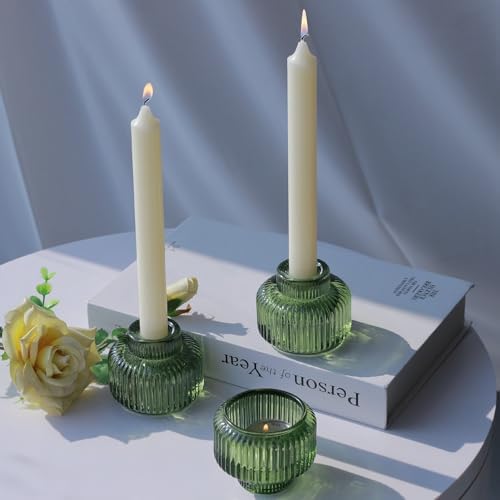 Woho Green Candlestick Holders Set of 4, Taper Candle Holders for Christmas by Woho