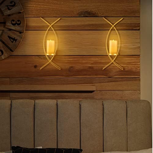 Vesici Candle Sconces Set of Two Metal Wall Candle Holder,Gold - Image 3