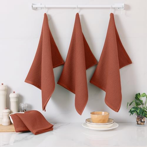 Homaxy 100% Cotton Oversized Waffle Weave Kitchen Towels 6-Pack, Rust - Image 6
