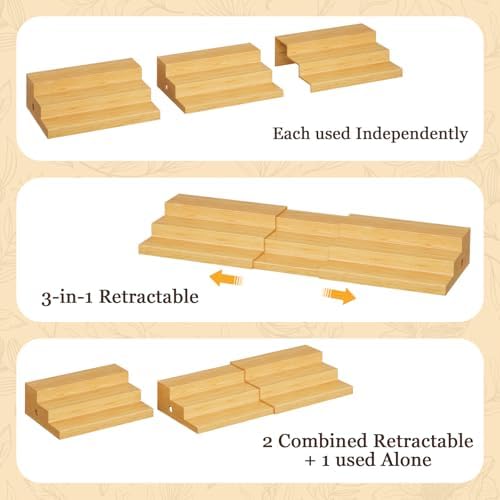 3-Tier Extra-Long Expandable Bamboo Can Rack for Pantry, Holds 45 Cans - Image 4
