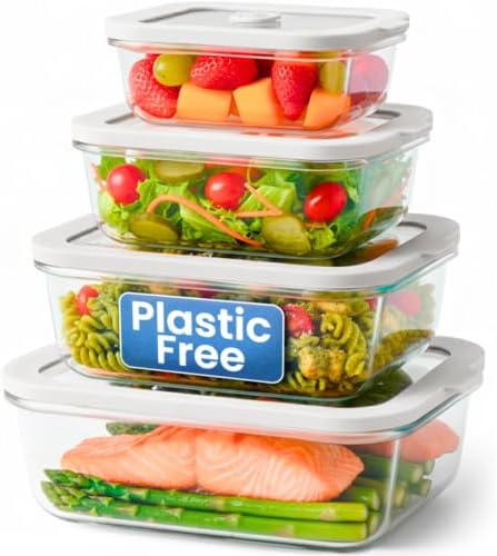 Ziruma Non-Toxic Glass Food Containers with Lids, 4-Pack, Multi-Size, Gray by Ziruma