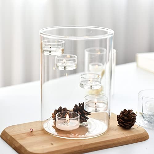 Glass Hurricane Candle Holder for Tea Light, Clear Cylinder Pillar Candle Holder for Table Centerpiece Decorations, Hurricane Glass Candle Holders for Dining Room Wedding Parties Home Decorations by LANLONG