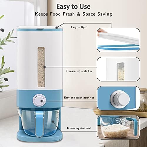 Lenwi 22-25 Lbs Rice Dispenser, Large Cereal Dry Food Storage Containers with Measuring Cup,BPA-Free Household for Kitchen Pantry Organization-Blue - Image 2