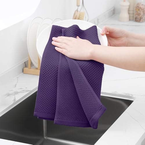 Homaxy 100% Cotton Waffle Weave Kitchen Dish Towels 8-Pack, Eggplant - Image 4