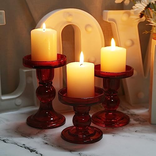 6-Piece Set of Red Glass Candlestick, Crystal Candlestick Holder Holder and Conical Candle, Christmas Candle Holder Decoration, Family Living Room Wedding Candle Holder (red2sets) - Image 4